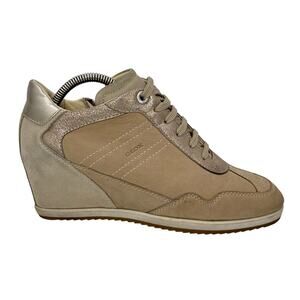 Geox Illusion Wedge Sneakers Hidden Heel Women's SZ 8 Tan Sporty Y2K Streetwear